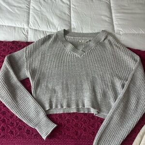 Aeropostale Gray Ribbed Knit Cropped Sweater